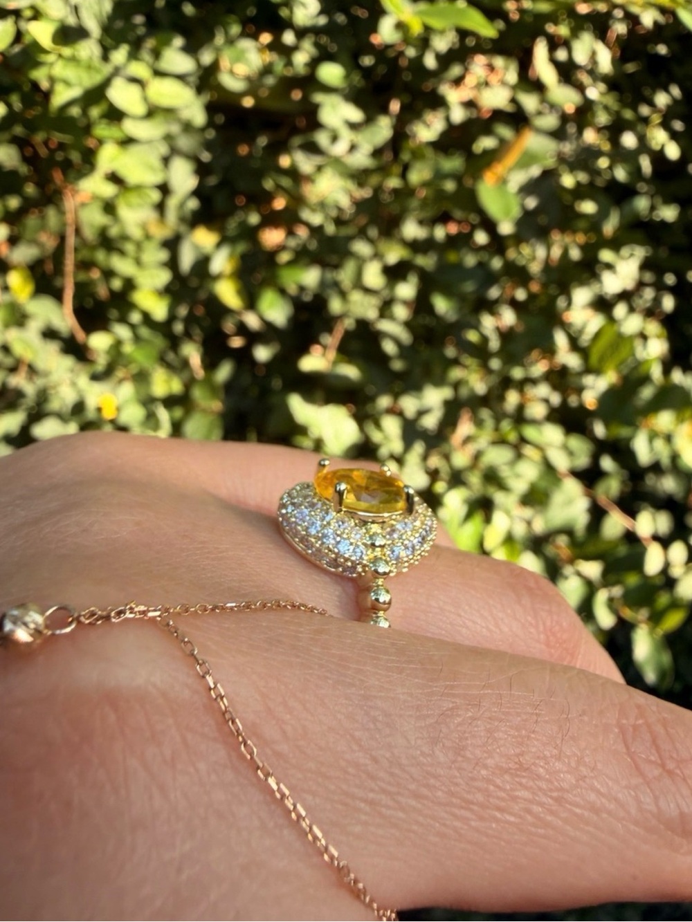 Gold Ring with Yellow Gemstone and Halo Accent - Picture 3 of 6